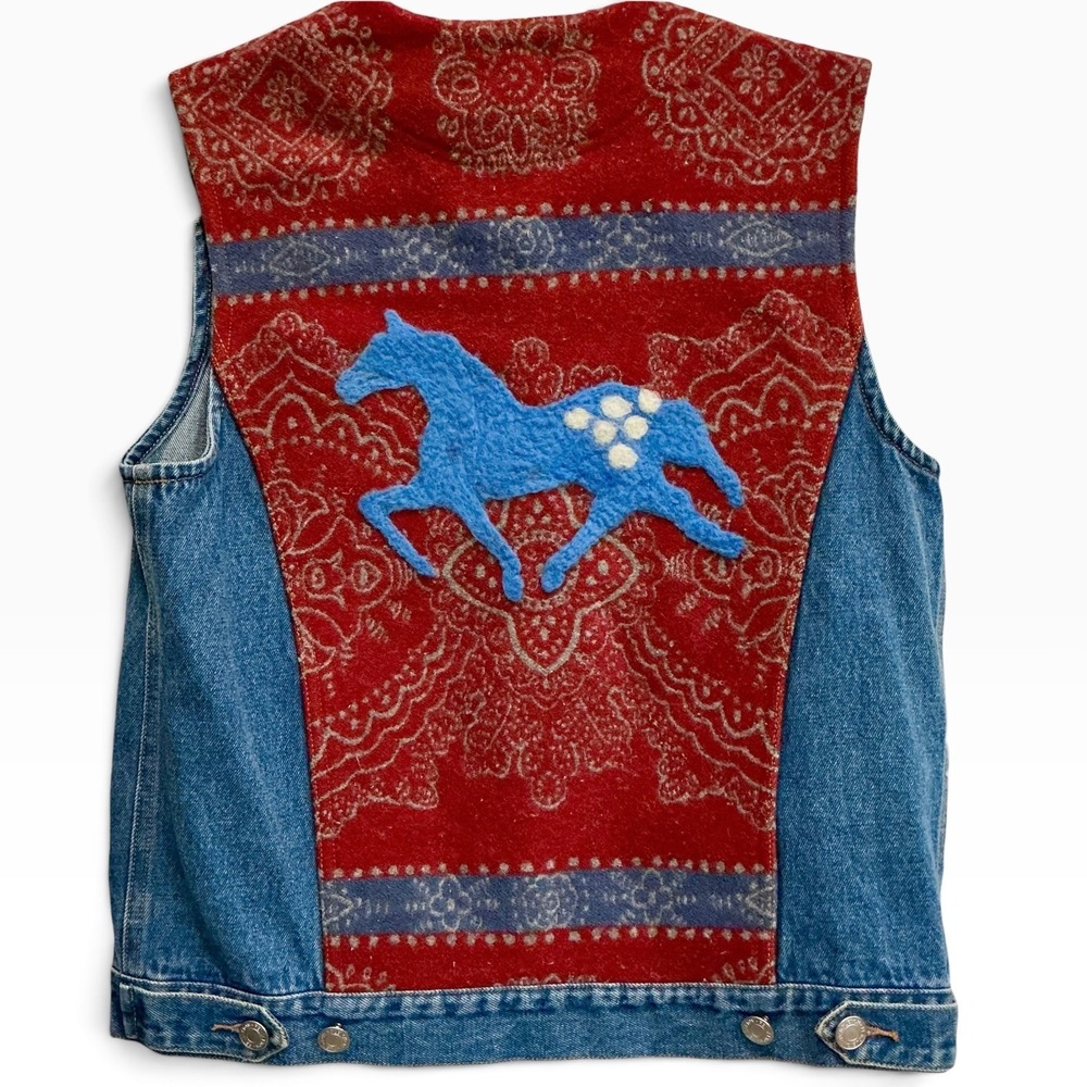 Pendleton Vintage Denim Wool Horse Vest S Western Southwestern Equestrian Blue